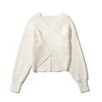 Damen modischer Oversized-Strickpullover mit Wickeldesign und strukturiertem Stoff