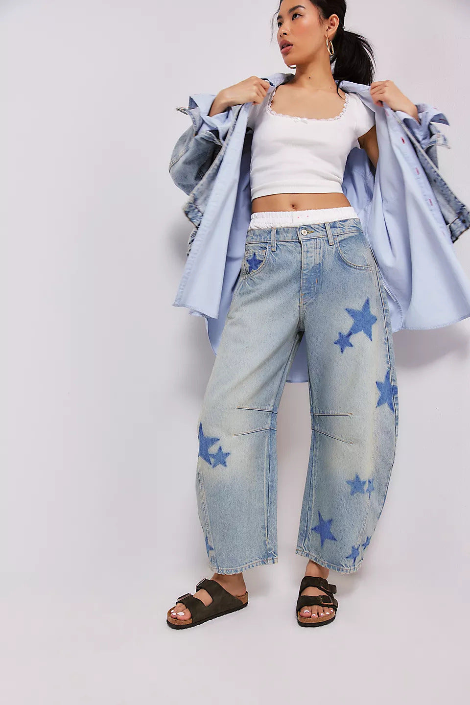 Damen weite Jeans mit Herzen-Details und entspanntem Schnitt R&B