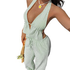 Damen Lässiges Strandoutfit mit Crop-Top und weitem Hose R&B