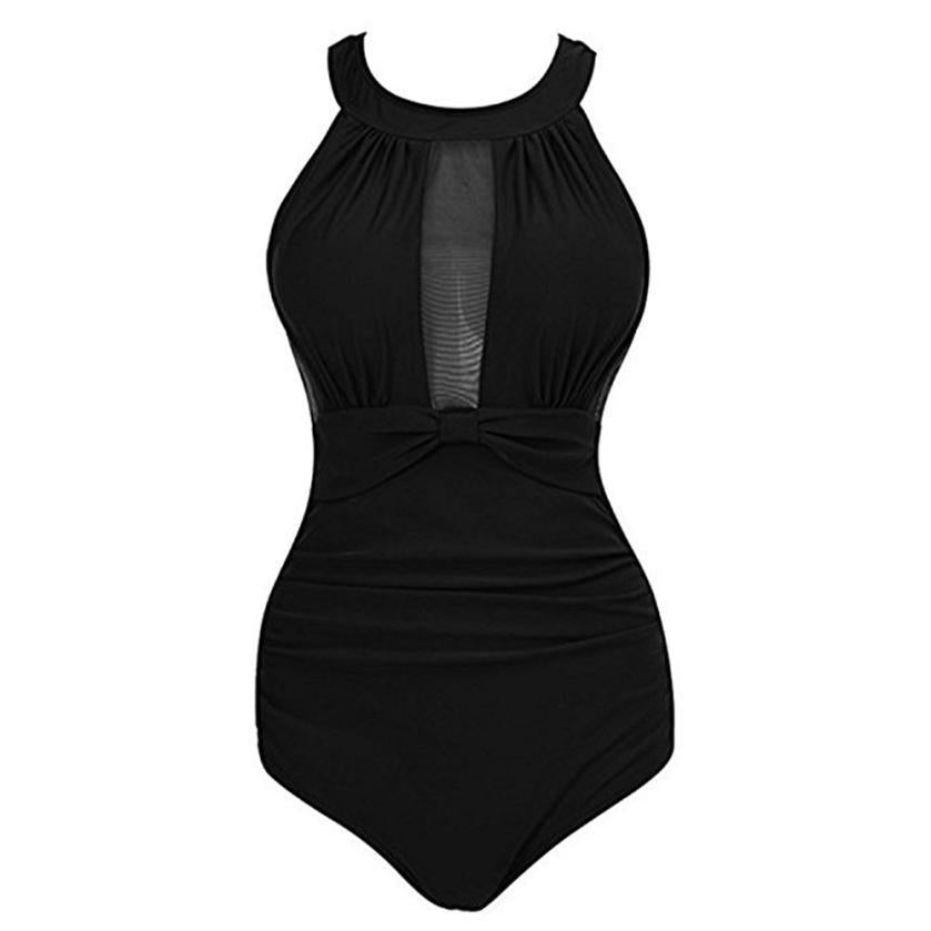 Damen Hochwertiger Einteiler Badeanzug mit Mesh-Einsatz und Raffung R&B