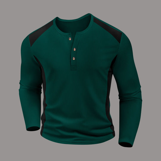 Herren Langarm-Henley-Shirt aus atmungsaktivem Material mit Kontrastdetails R&B