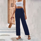 Damen Weitgeschnittene Sommerhose mit elastischem Bund und bindbarem Gürtel R&B