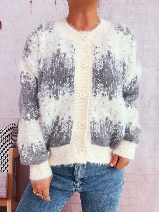 Damen kuschelige Strickjacke mit modischem Knopfdesign und weichem Material R&B