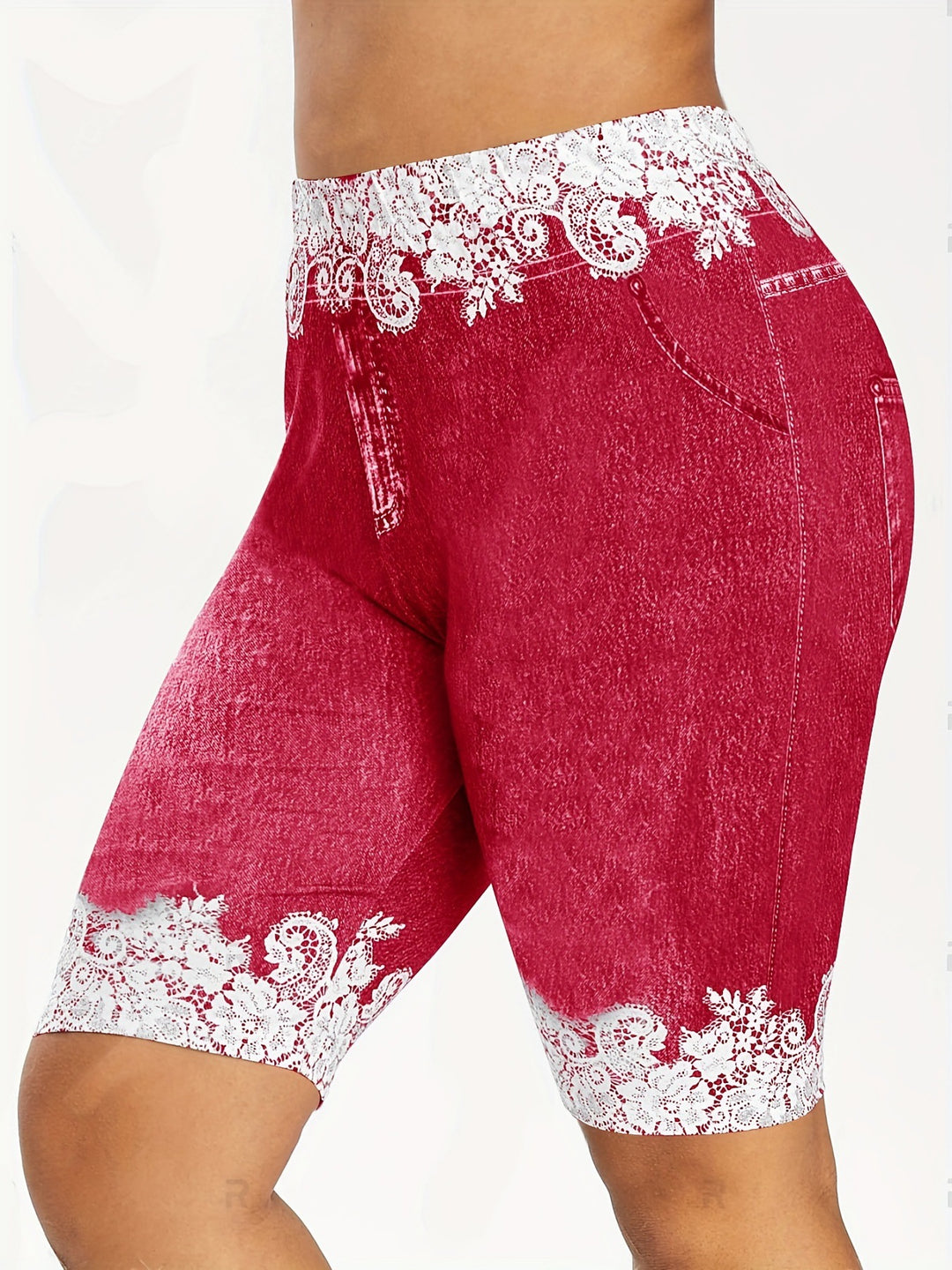 Damen Jeans-Bermuda-Shorts mit Spitzendetails und seitlichen Taschen R&B
