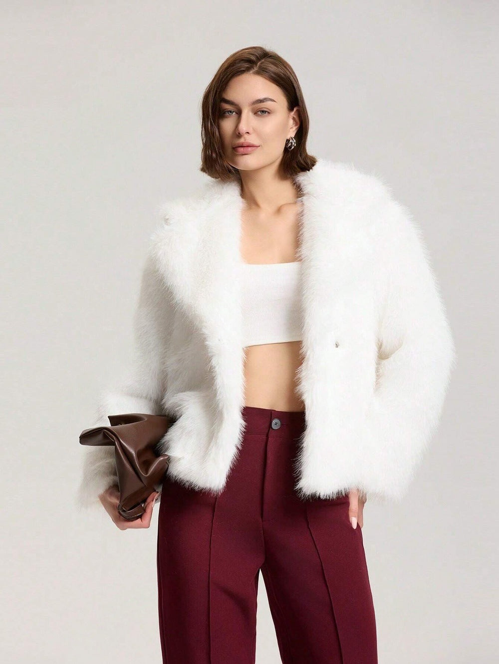 Damen Modische Kurzjacke mit glamourösem Kunstfell R&B