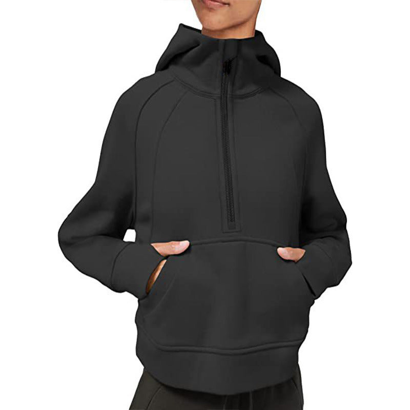 Damen sportlicher Fleece-Hoodie mit halbem Reißverschluss R&B