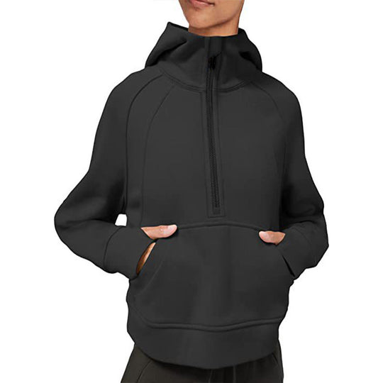 Damen sportlicher Fleece-Hoodie mit halbem Reißverschluss R&B