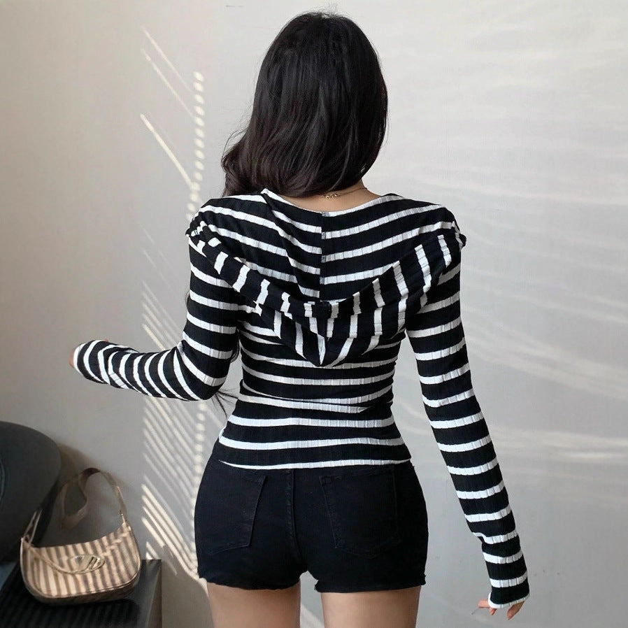 Damen Figurbetontes Langarmshirt mit Reißverschluss R&B