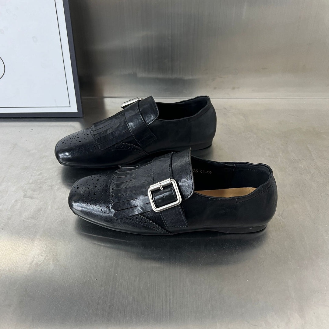 Damen Elegante Mokassins mit modischem Fransen-Design und dekorativer Schnalle R&B