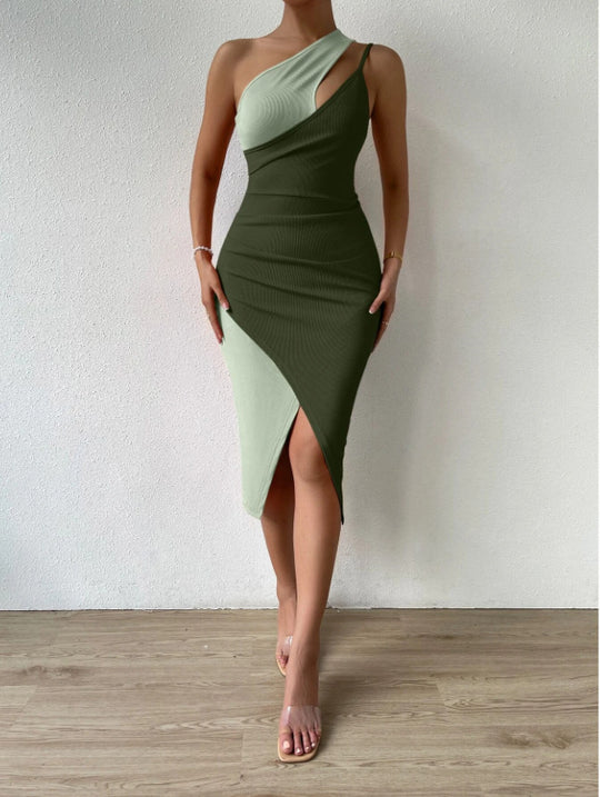 Damen Asymmetrisches Minikleid mit raffiniertem Schnitt und tiefem Schlitz R&B