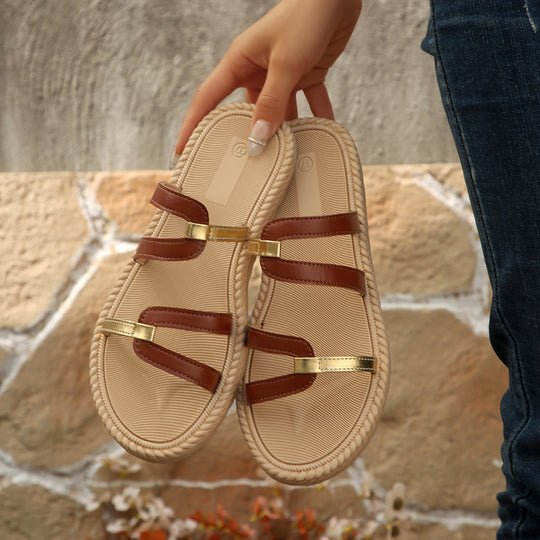 Damen modische Riemchen-Sandalen mit eleganter Plateau-Sohle R&B