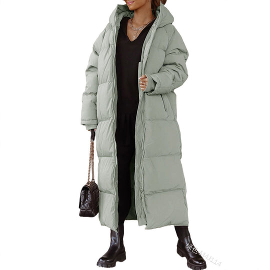 Damen Lange Steppjacke mit Kapuze R&B