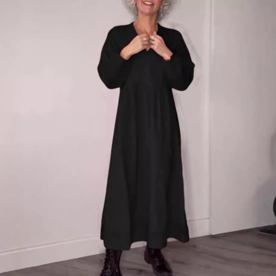 Damen Maxikleid mit lässigem V-Ausschnitt und weiten Ärmeln Heidi-Mode