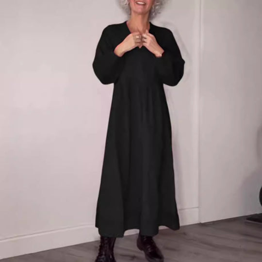 Damen Maxikleid mit lässigem V-Ausschnitt und weiten Ärmeln Heidi-Mode