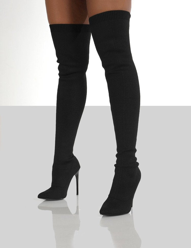 Damen Overknee Stiefel mit Elegantem Absatz und Hochwertiger Strickstruktur R&B