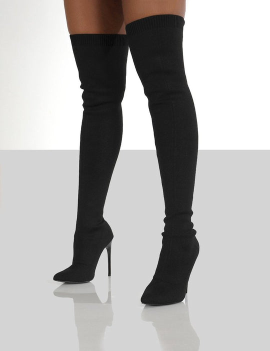 Damen Overknee Stiefel mit Elegantem Absatz und Hochwertiger Strickstruktur R&B