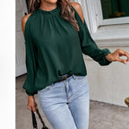 Damen trendige Bluse mit schulterfreier Gestaltung und Puffärmeln R&B