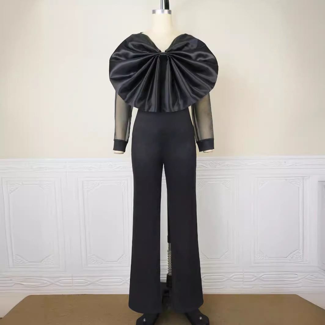 Damen Eleganter Jumpsuit mit voluminösem Satinkleid R&B