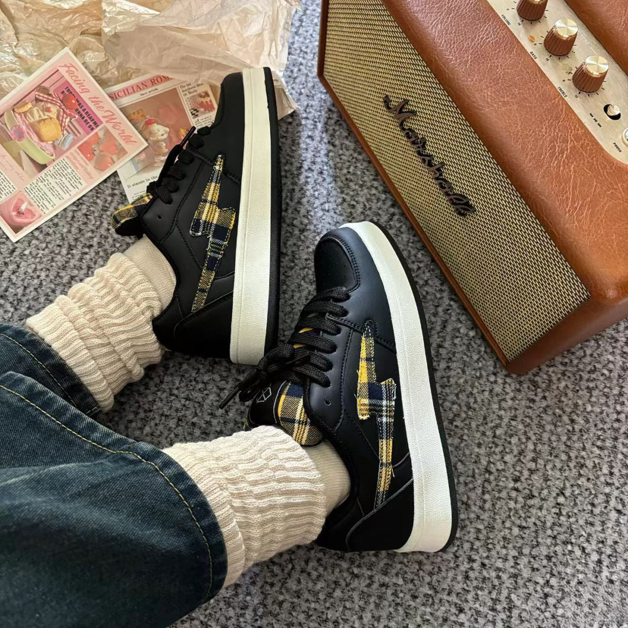 Damen Sneakers im modischen Karo-Design mit bequemer Dämpfung