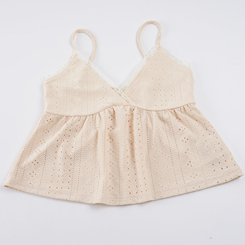 Damen Spaghetti-Trägertop mit feinem Spitzendetail und luftiger Baumwollstruktur R&B