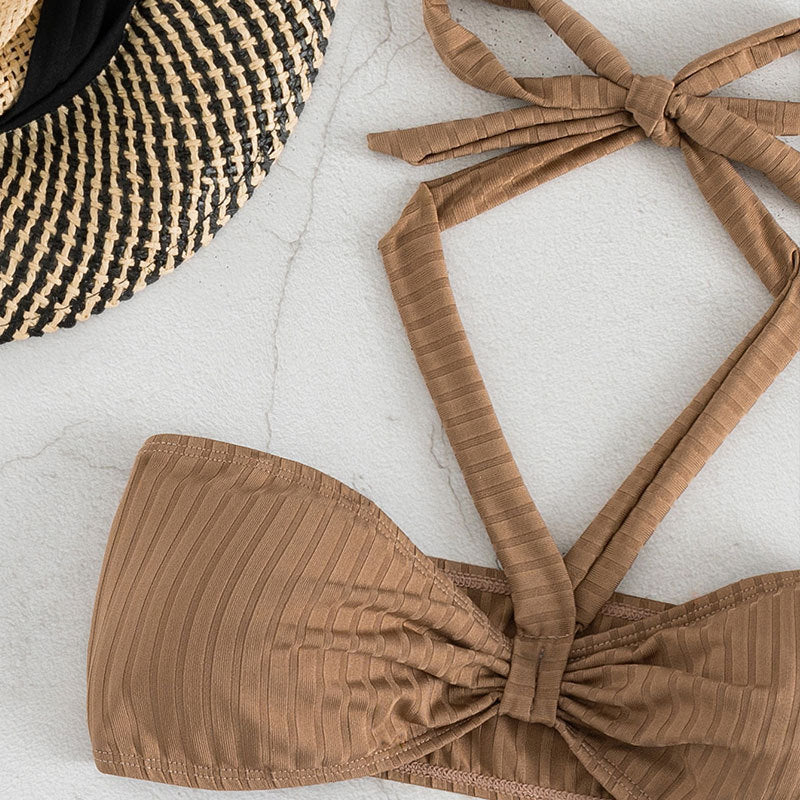 Damen Bandeau-Bikini-Set mit modischem Wickeldetail und hohem Beinausschnitt R&B