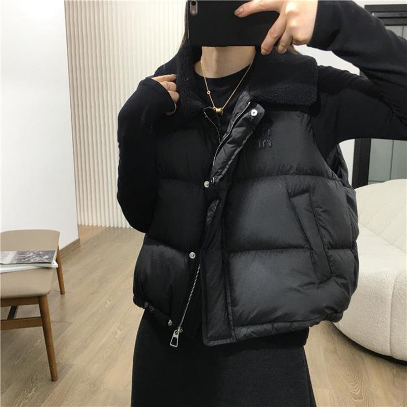 Damen modische wattierte Steppweste mit großem Kragen und praktischen Taschen R&B