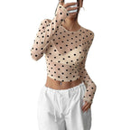 Damen Transparente Longsleeve-Bluse mit Polka Dots R&B