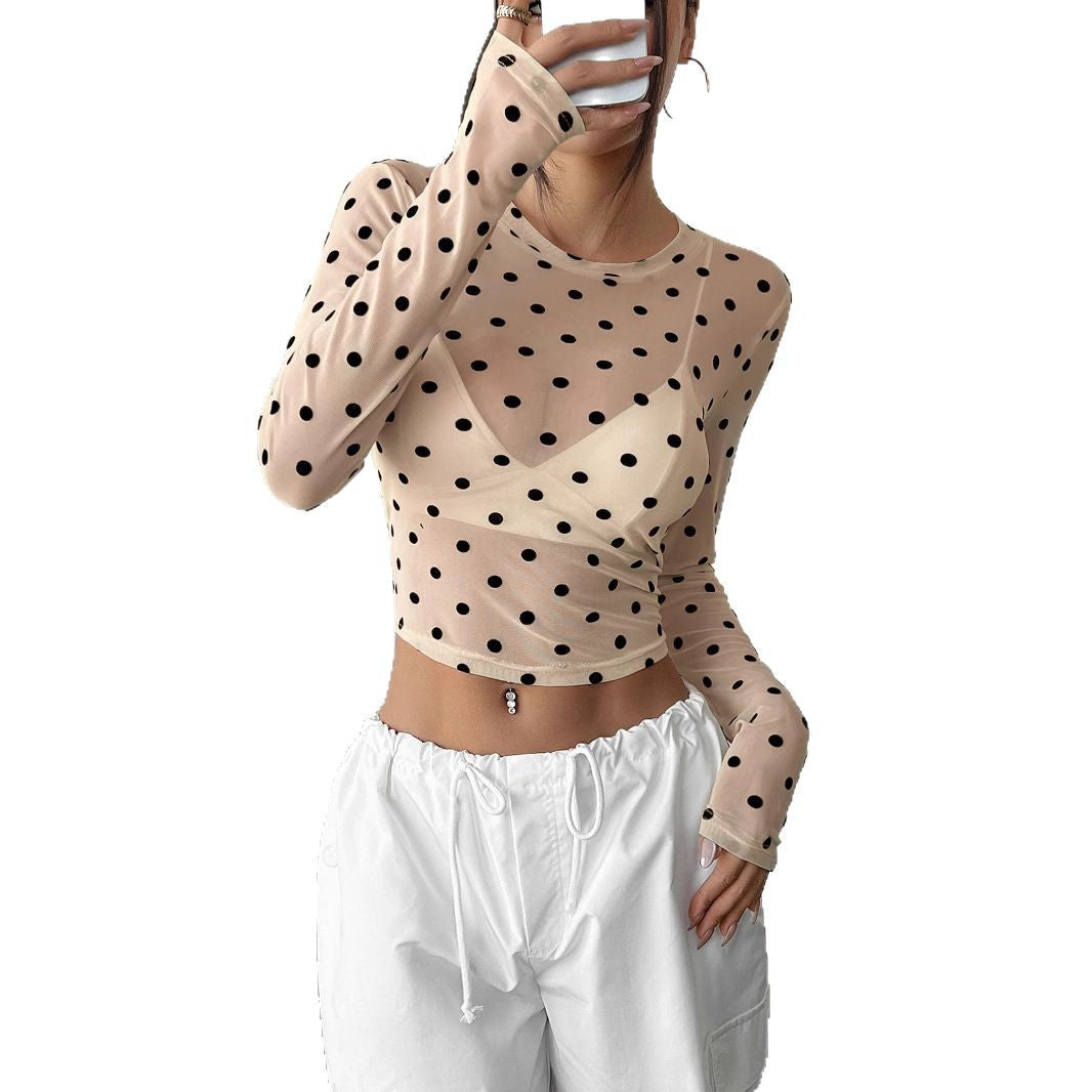 Damen Transparente Longsleeve-Bluse mit Polka Dots R&B