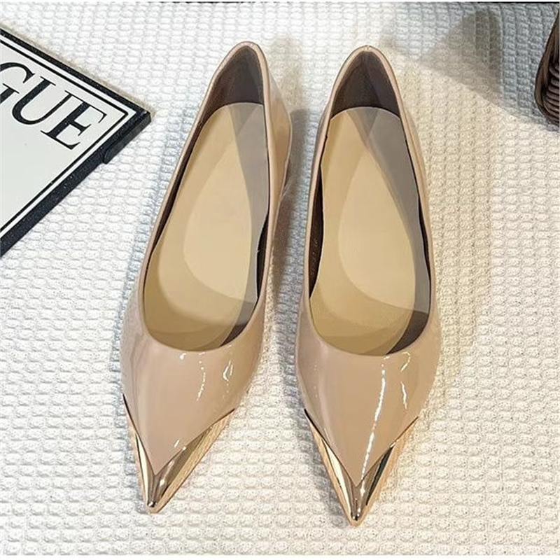 Damen elegante spitze Ballerina-Pumps mit glänzendem Metallic-Akzent R&B