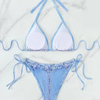 Damen Triangel-Bikini mit Jeans-Optik und geflochtenen BindR&Bändern R&B