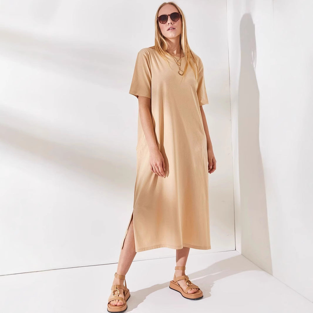 Damen schlichtes langärmliges Kleid mit seitlichen Schlitzen und komfortablem Schnitt R&B