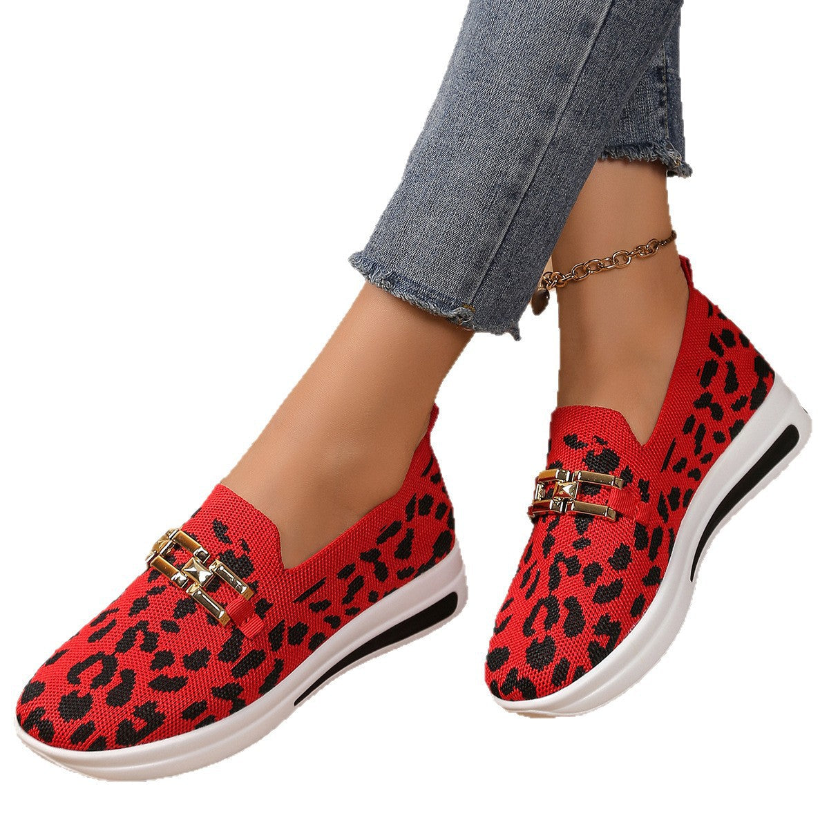 Damen Modische Slip-On Sneakers mit Animal-Print und komfortablem Fußbett R&B