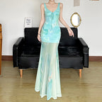 Damen Maxikleid mit transparenten Schichten und floralem Muster R&B