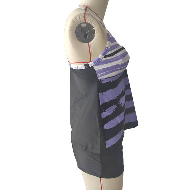 Damen Tankini-Oberteil mit gestreiftem Muster und bequemen Shorts R&B