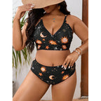 Damen Triangel-Bikini mit gR&Bundenem Oberteil und verspieltem Sternenmuster R&B