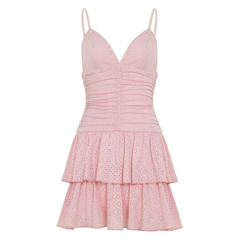 Damen Mini-Kleid mit voluminösem Rüschensaum und feinen Spitzendetails R&B