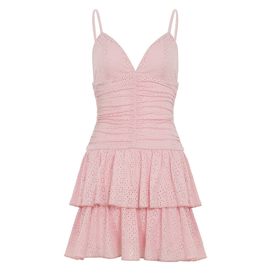 Damen Mini-Kleid mit voluminösem Rüschensaum und feinen Spitzendetails R&B