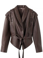 Damen taillierte Kunstlederjacke mit verspieltem Schnürdetail R&B