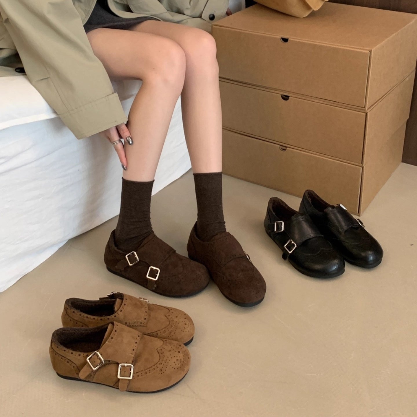 Damen Mokassins mit doppeltem Riemen und softer Innensohle R&B