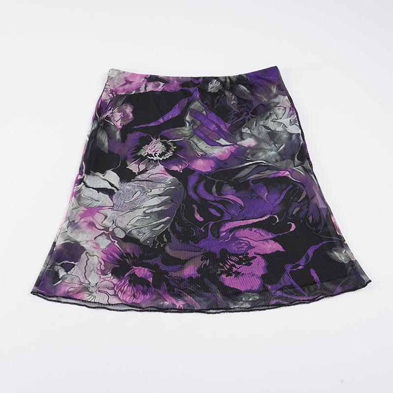 Damen Blumenmuster Midirock mit elastischem Bund und schwingendem Saum R&B