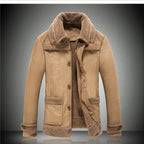 Herren warme Lammfelljacke mit Knopfkragen R&B