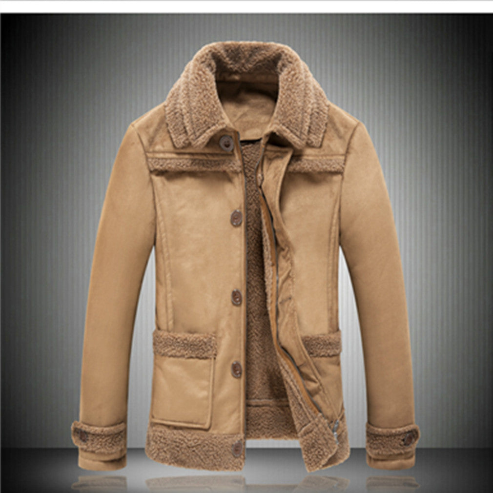 Herren warme Lammfelljacke mit Knopfkragen R&B