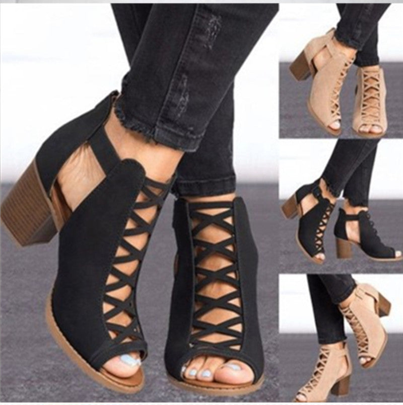 Damen Peep-Toe Stiefeletten im Schnürdesign mit Blockabsatz R&B