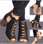 Damen Peep-Toe Stiefeletten im Schnürdesign mit Blockabsatz R&B