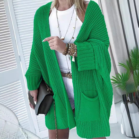 Damen Lässiger Strickcardigan mit praktischen Taschen und voluminösen Ärmeln R&B