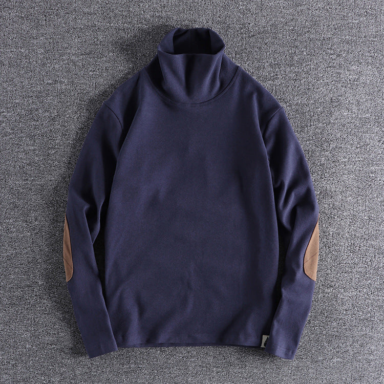 Herren Stehkragenpullover aus hochwertigem Fleece mit kontrastierenden Ellbogenpatches R&B