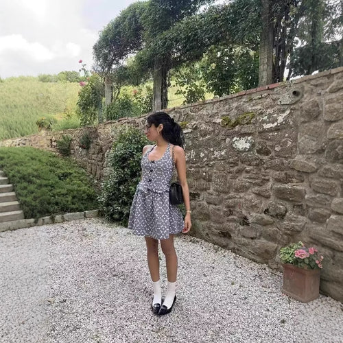 Damen Freizeitkleid mit verspieltem Halterneck und floralem Karodesign R&B