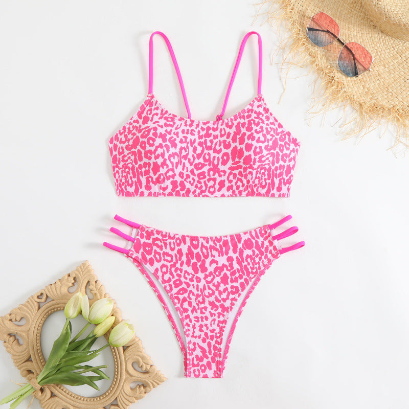 Damen Bikini-Set mit verspieltem Leopardenmuster und stylischen Akzenten R&B