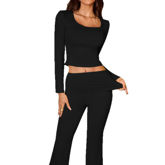 Damen Crop-Top und Flared Pants Set R&B