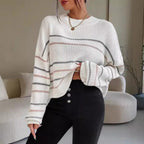 Damen Lässiger Strickpullover mit modischem Streifenmuster R&B